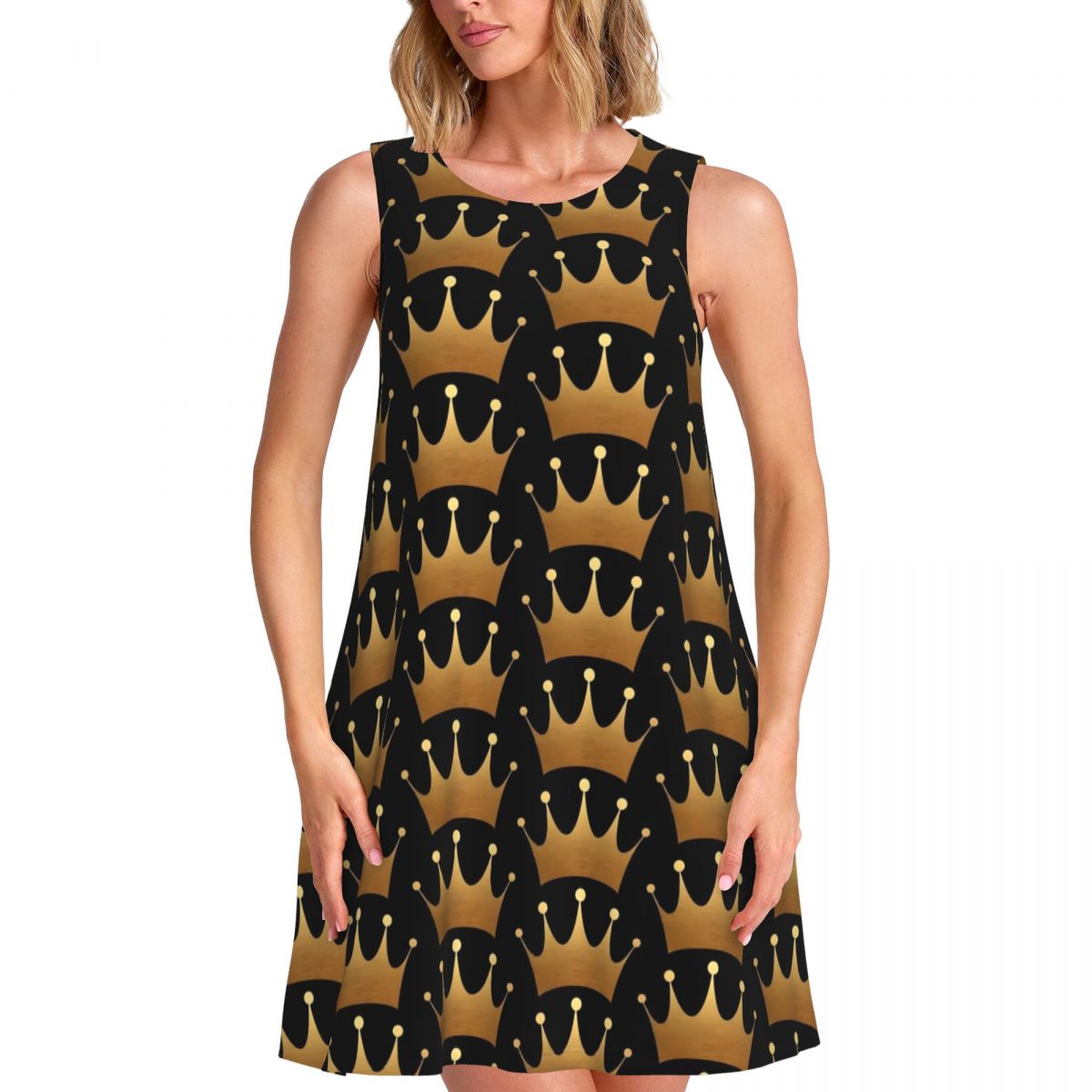 Queen Street Fashion - Vestido Estampado Queen com Coroa Dourada,
